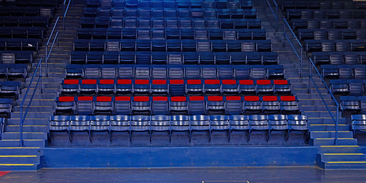 Bleacher seating in the school gym.